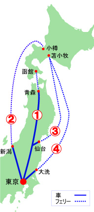 北海道行きフェリーのルート